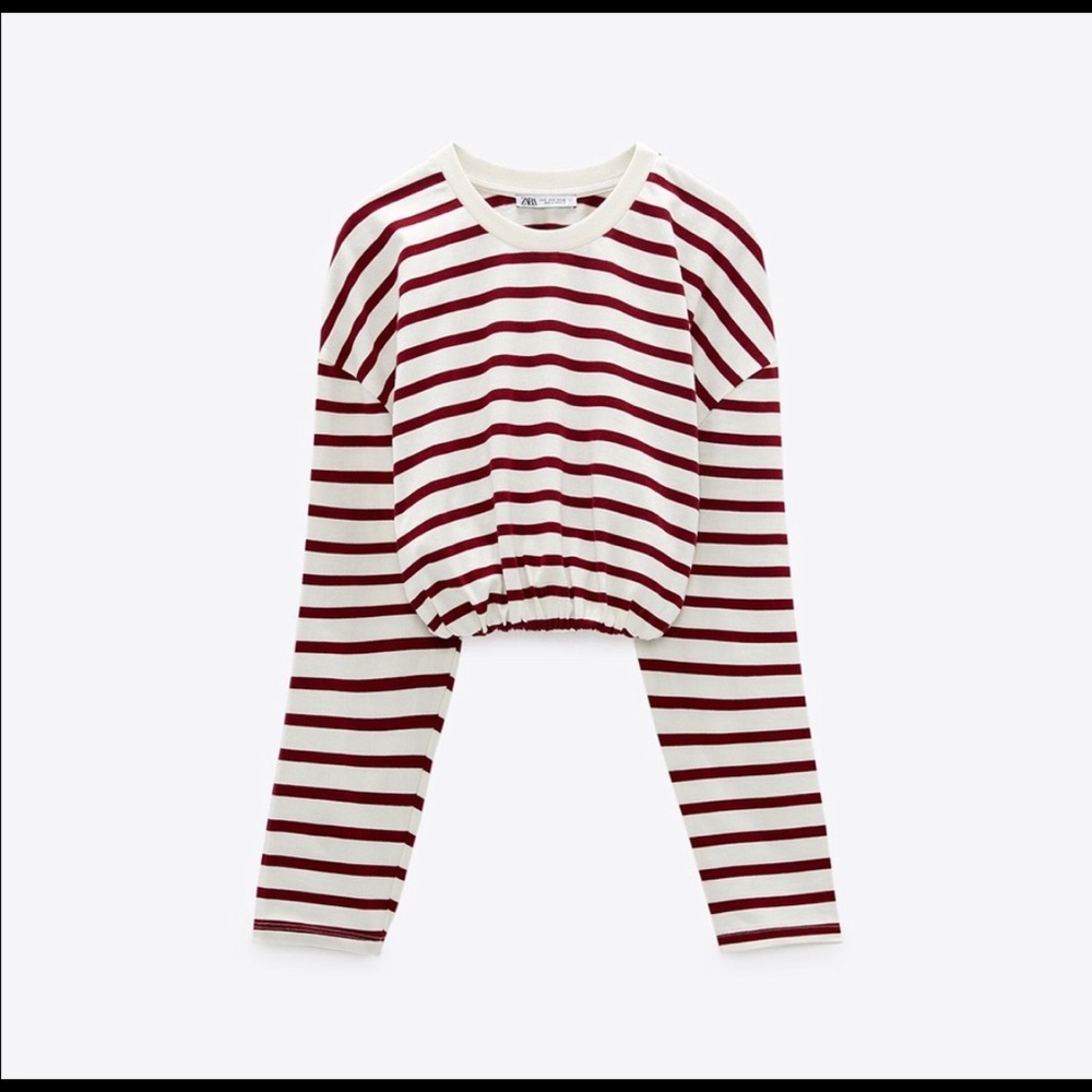 Zara red and white stripe crop top